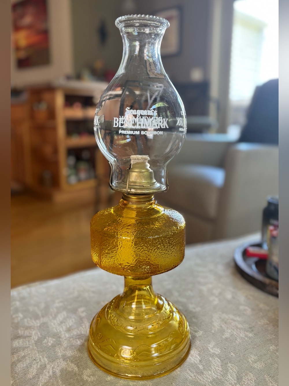 Seagram’s Benchmark Premium Bourbon Amber Glass Oil Lamp